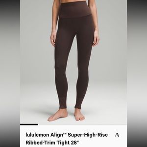 NWT lululemon Align Super High Rise Ribbed-Trim Tight 28” in Espresso - Size 6